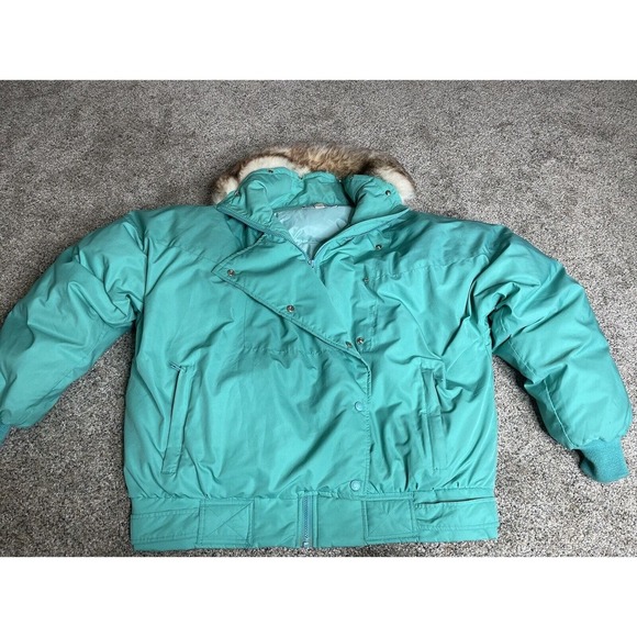 Vintage Obermeyer Ski Jacket Women's Size 16 Teal Green PUFFER Zip Button - Picture 1 of 16
